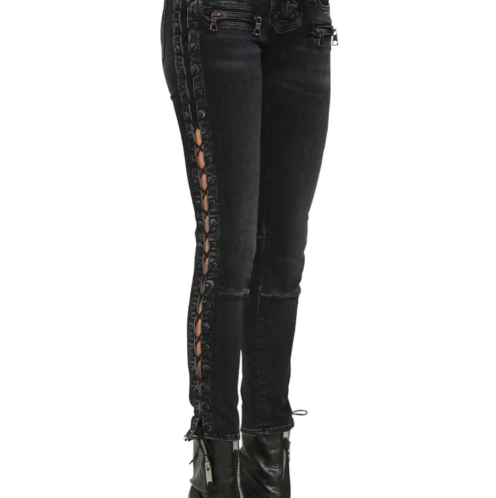 Unravel Project Lace Up Wax Black Denim Jeans Sz27